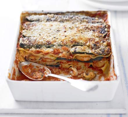 Griddled courgette & seafood lasagne