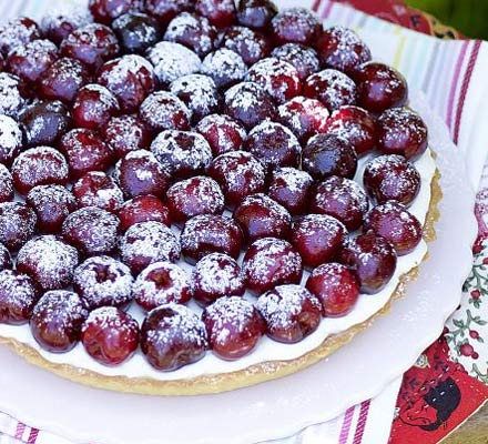 Cherry, almond & lemon mascarpone tart