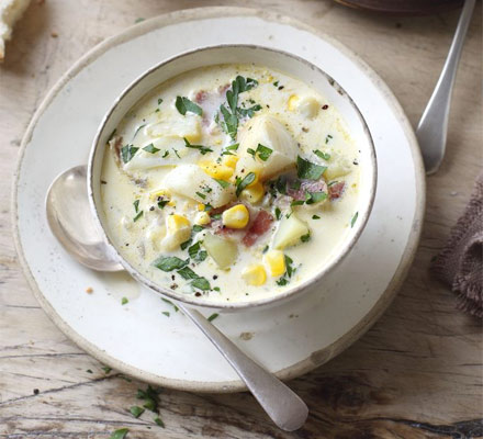 Chunky sweetcorn, haddock & potato soup