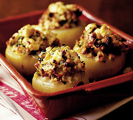 Feta stuffed roasty onions