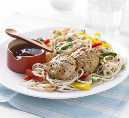 Thai spiced turkey patties with noodle salad