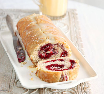 Jam & white chocolate roly-poly