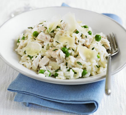 Roast chicken & pea risotto