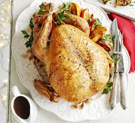 Scandinavian roast turkey with prune & juniper stuffing & caramelised apples