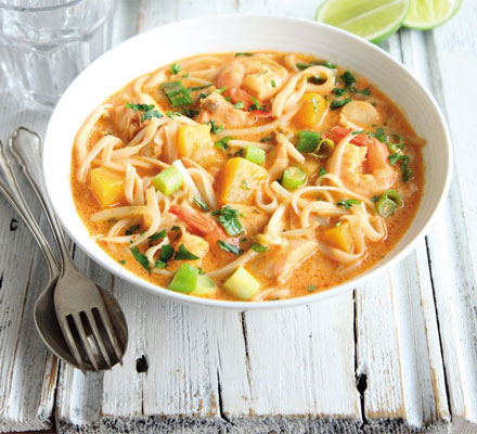 Salmon, squash & prawn laksa