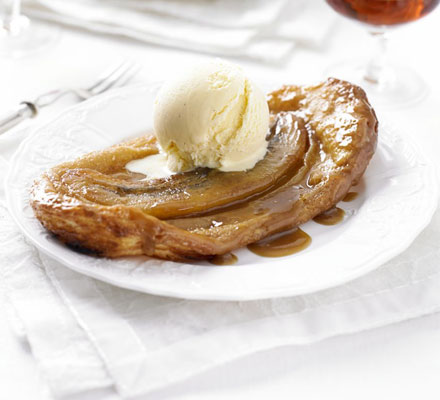 Salted caramel banana tatins with crème fraîche ice cream