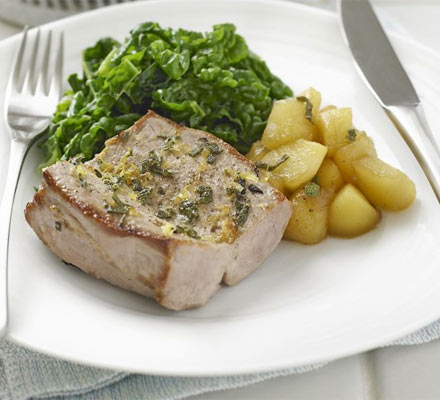 Grilled pork with apple & sage