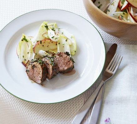 Herby pork with apple & chicory salad