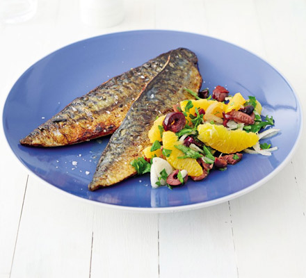 Pan-fried mackerel with orange salsa