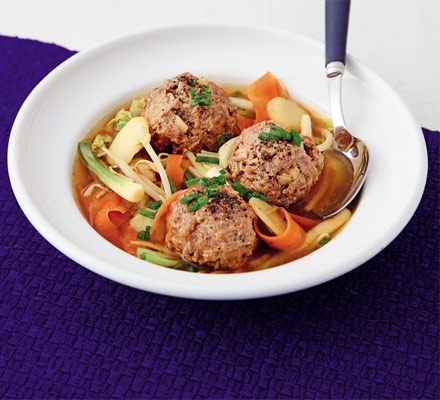 Oriental pork balls in hoisin broth