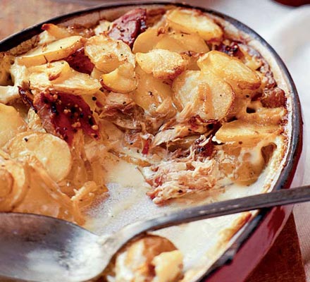 Peppered mackerel & potato bake