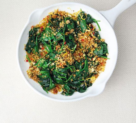 Spinach with chilli & lemon crumbs