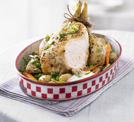 All-in-one spring roast chicken