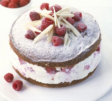 White chocolate, raspberry & hazelnut marble torte