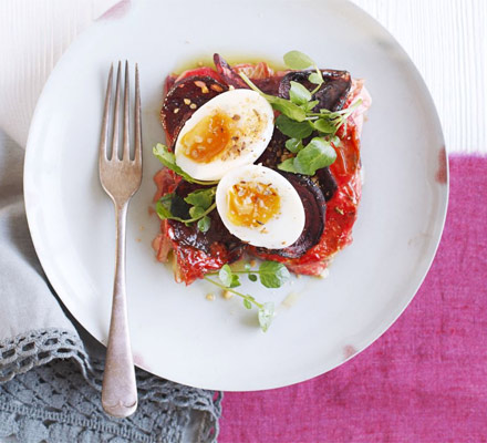 Beetroot & fennel gratin with macadamia & hazelnut dukkah