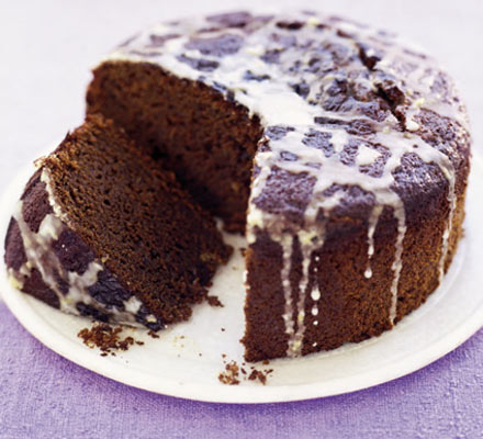 Sticky stem ginger cake with lemon icing