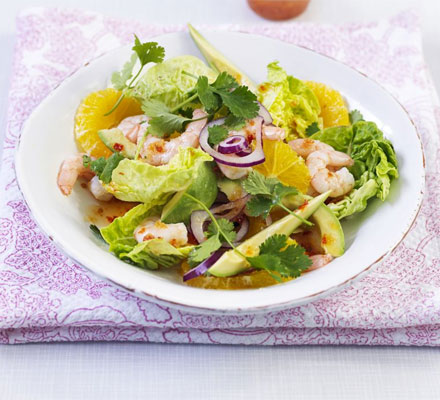 Prawn salad with orange, red onion & avocado