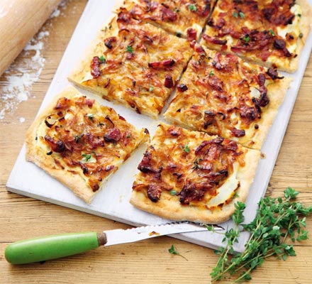 Caramelised onion & bacon tart