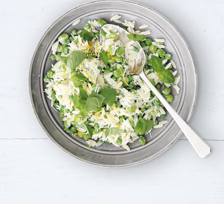 Broad bean, pea & orzo salad