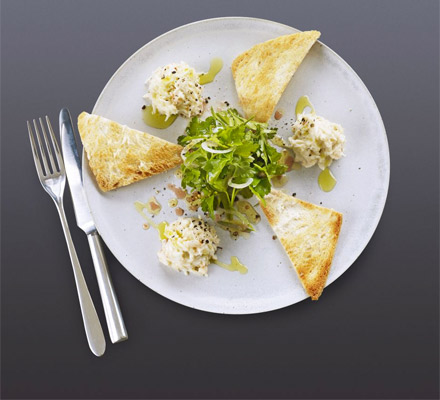 Crab mayonnaise with Melba toast & herb salad