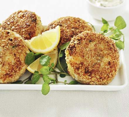 Smoky fishcakes with oat crumb