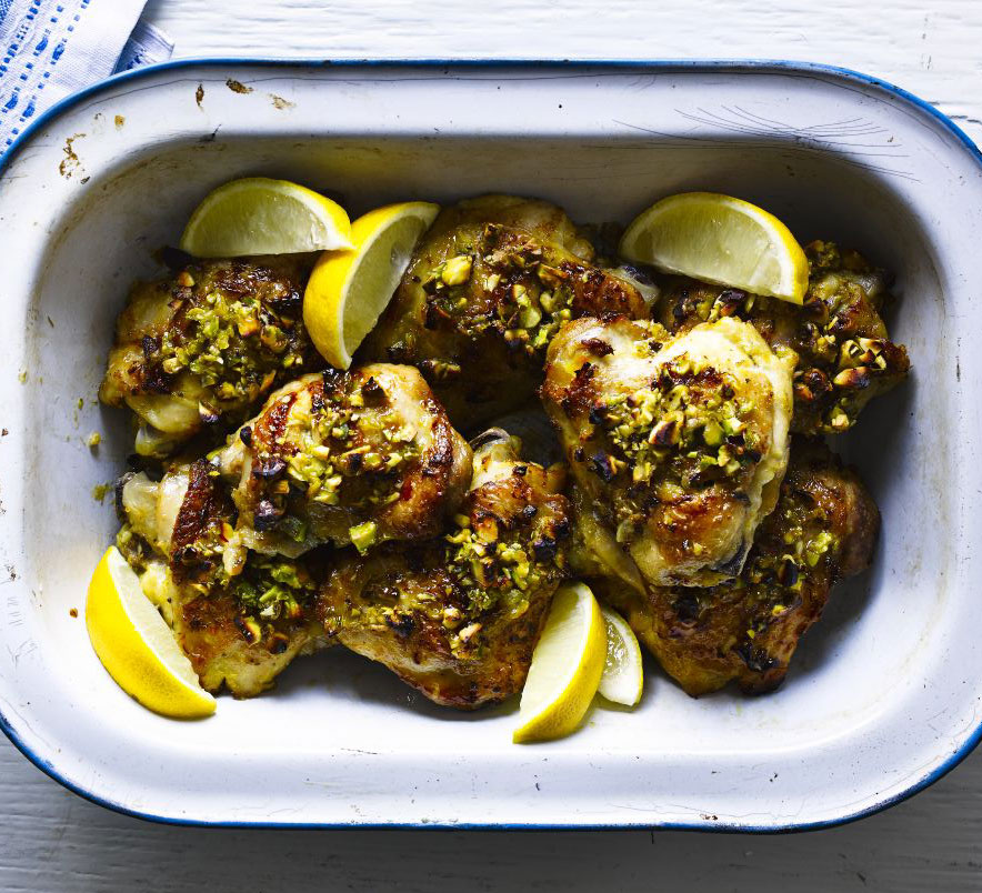 Saffron chicken with coriander dip