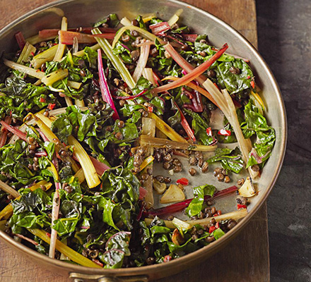 Quick braised chard & lentils