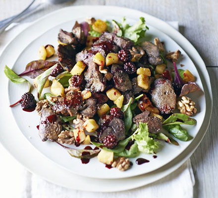 Sautéed liver & apple salad with blackberry dressing