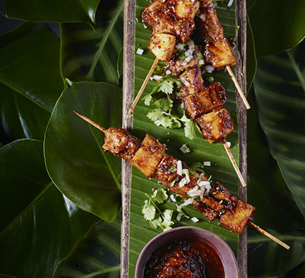 Pork & pineapple skewers with ancho glaze & salsa