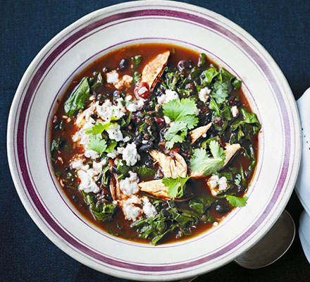 Spiced black bean & chicken soup with kale