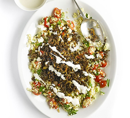 Spiced lamb with bulgur & tahini dressing