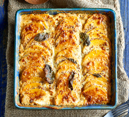 Squash, mustard & gruyère gratin