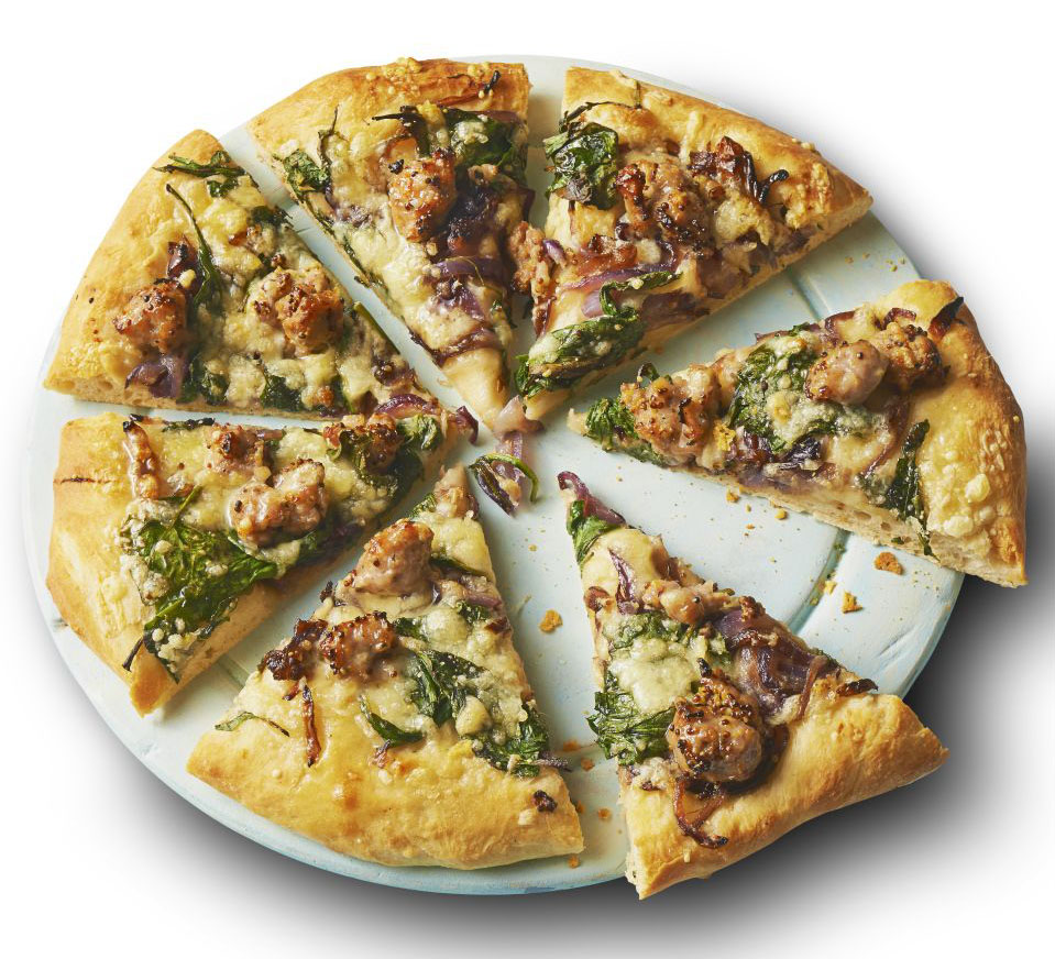 Sticky onion & sausage pizza