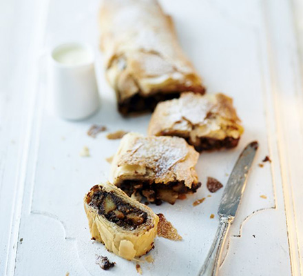 Pear, chocolate & marzipan strudel