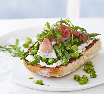 Summer beans on toast with prosciutto