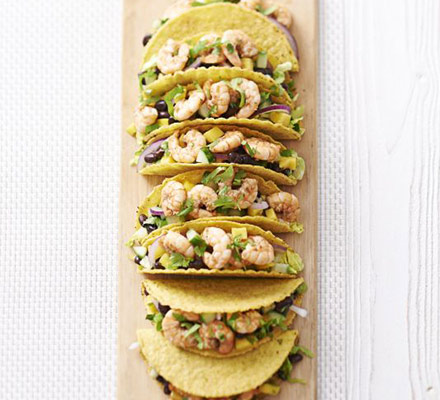 Spicy jerk prawn & mango tacos with coconut dressing