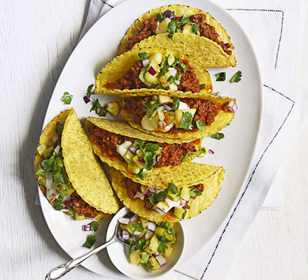 Crispy pork tacos with pineapple salsa