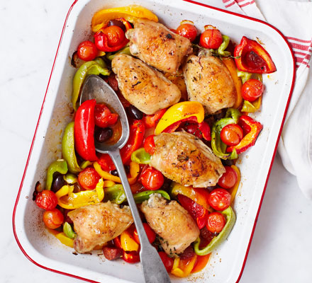 Spanish chicken traybake with chorizo & peppers