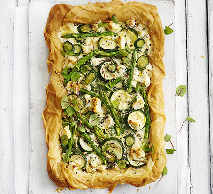 Crispy filo tart with seasonal veg