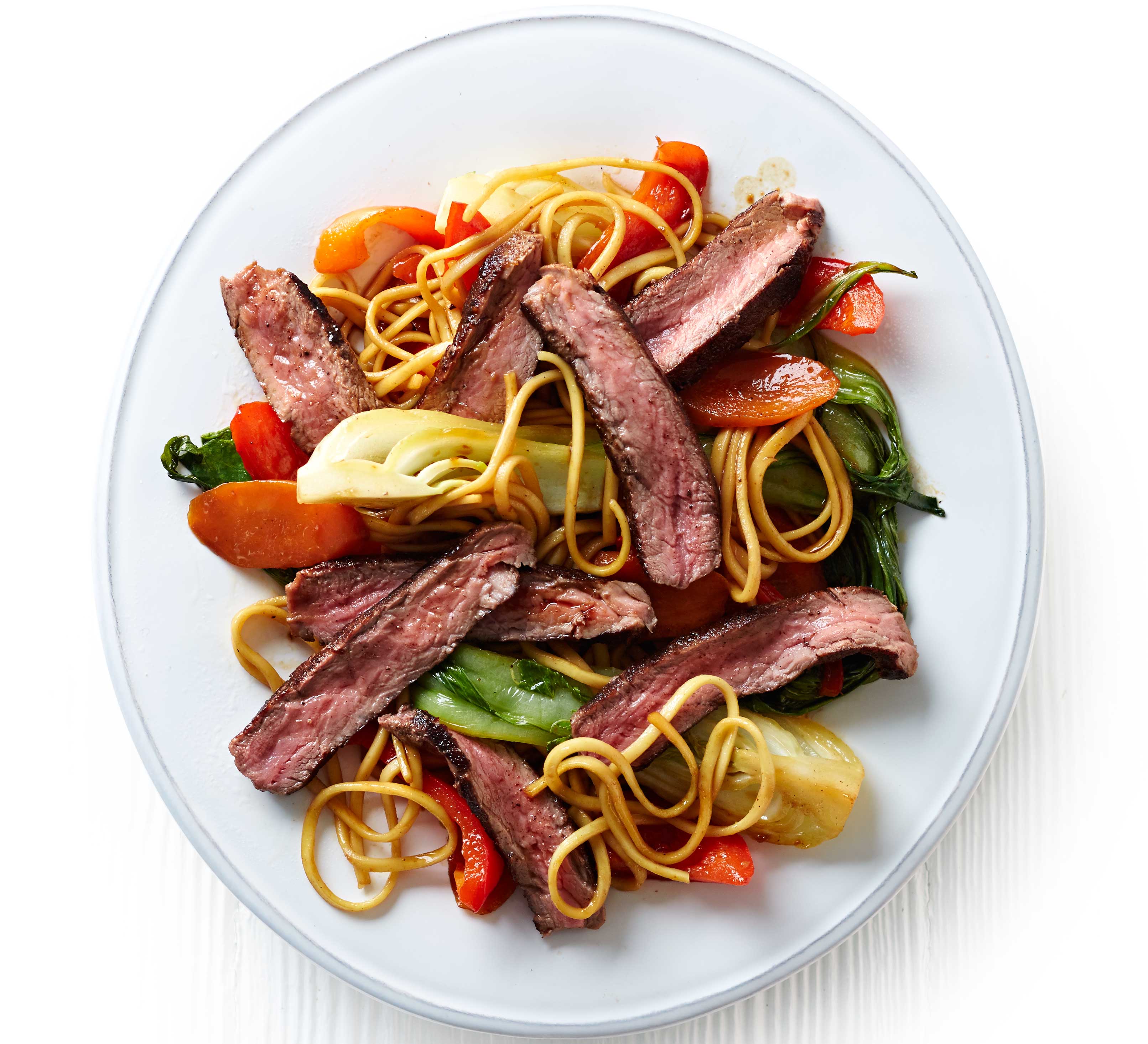 Teriyaki steak with pak choi & noodles