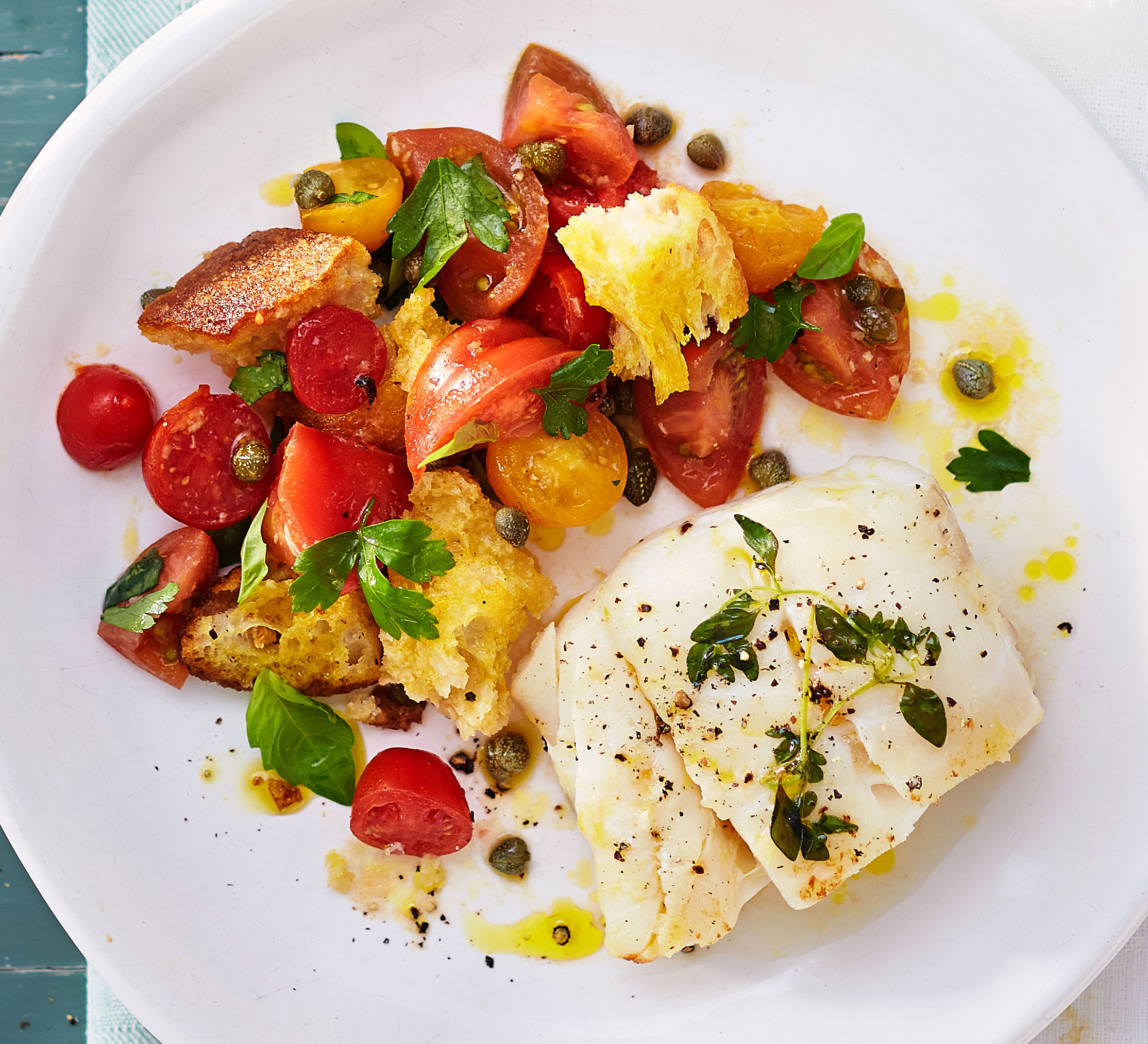 Thyme roast cod & panzanella salad