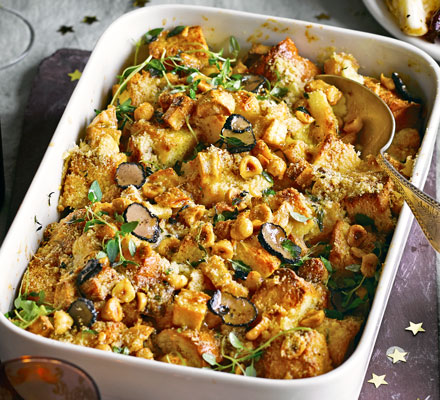 Truffled parsnip & brioche pudding with hazelnut & thyme butter