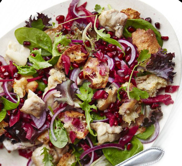 Warm chicken & ciabatta salad