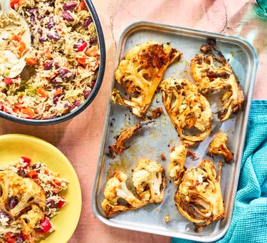 Jerk-style cauliflower with coconut rice